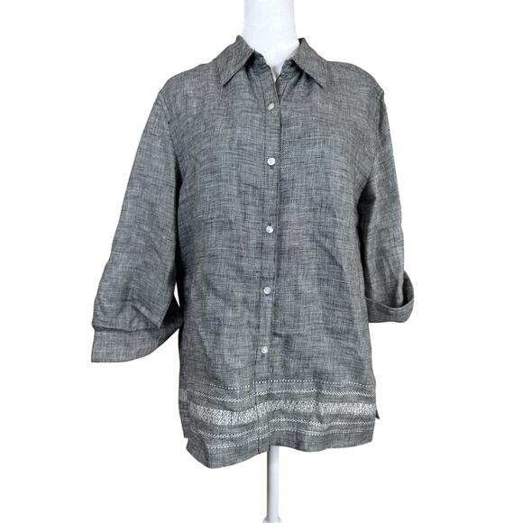 Norton McNaughton Tops - Norton McNaughton Linen Top Women Small Black‎ White Coastal Grandma